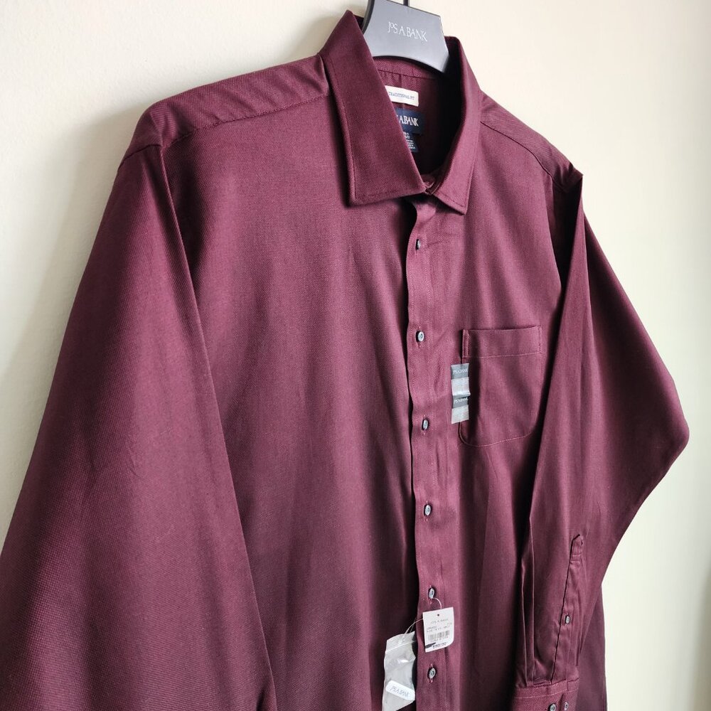 18.5 36/37 Red Wine Dress Shirt Traditional Fit Dark Jos A Bank New Solid Mens - Picture 12 of 16